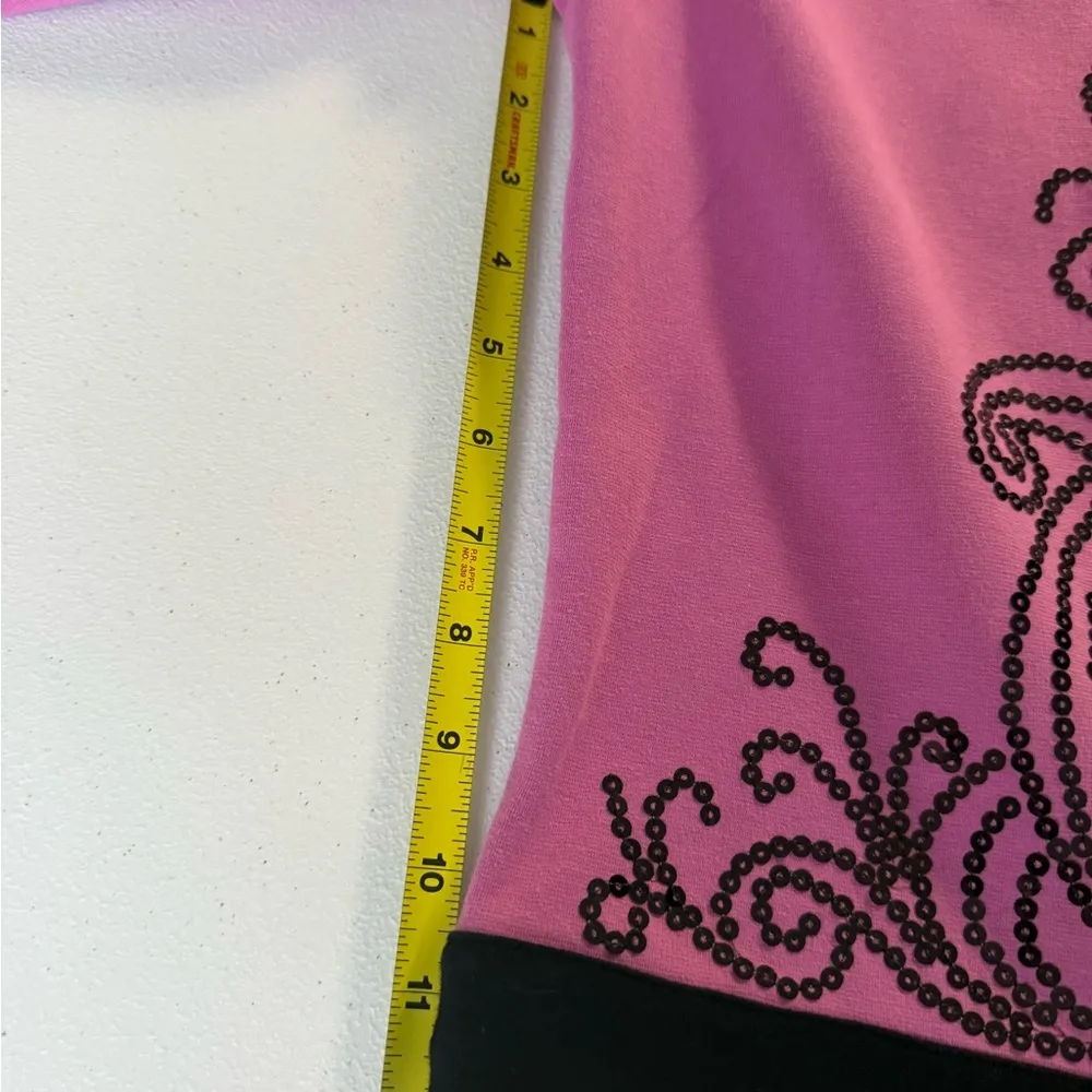 Bob Mackie Large Knit Jacket Pink Black Sequin 3/4 Sleeves Wearable Art Classic - Image 9