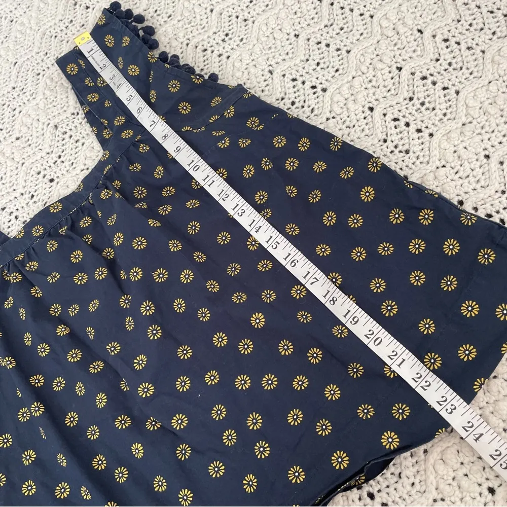 J. Crew Factory Printed Square Neck Top Cotton Poplin Pom Pom Trim Blue (Size 2) - Image 7