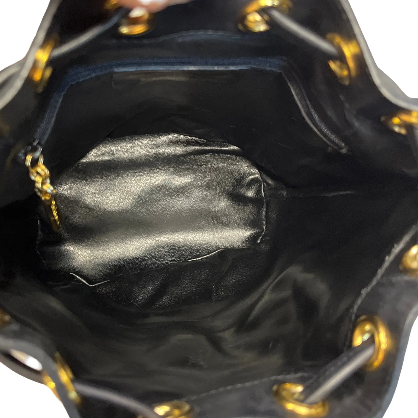 Salvatore Ferragamo Black Linen Canvas Bucket Bag With Snakeskin Embossed Trim - Image 7