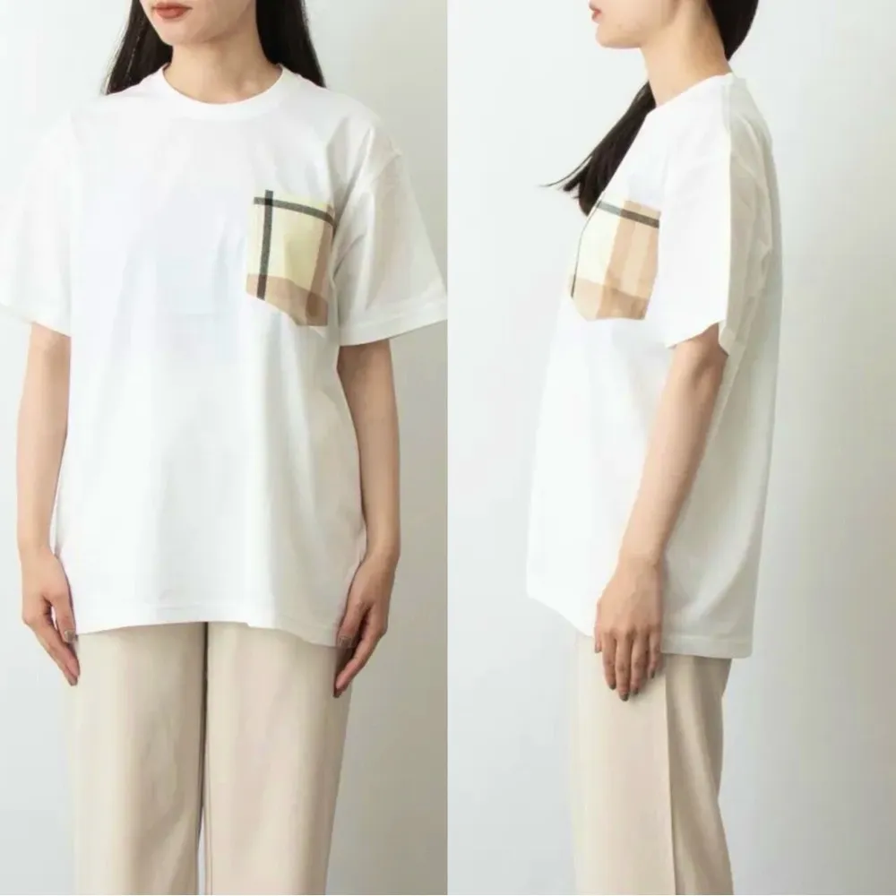 NWT BURBERRY Oversized Checked Twill Trimmed Organic Cotton T-Shirt Size XS - Image 4