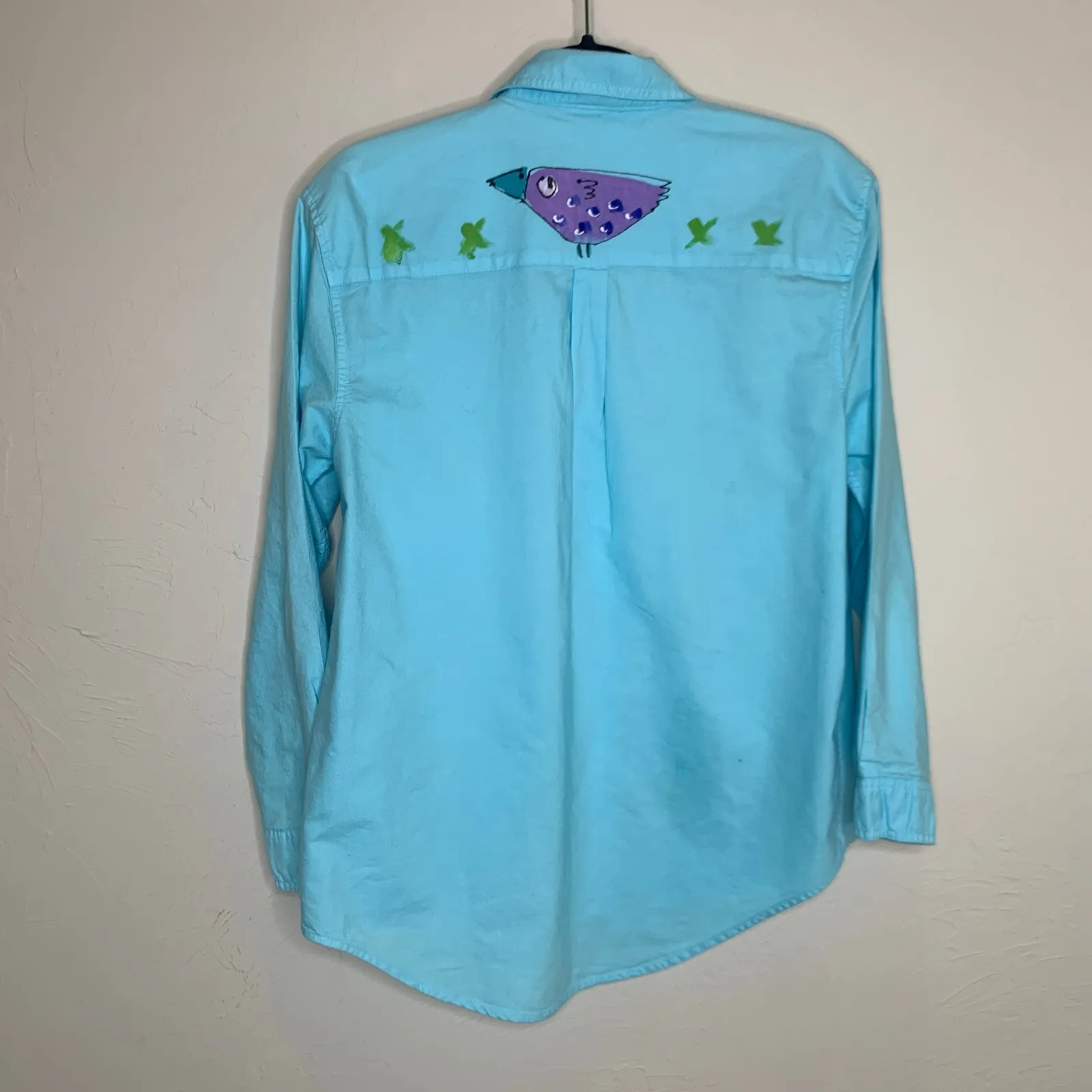 SeaSalt Aqua Button Up Shirt Sz Small Handpainted Blue - Image 6