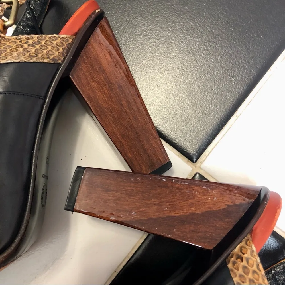 Vintage  Oxford Sling Back Reptile Embossed Leather Wood Heel 7.5 - Image 13