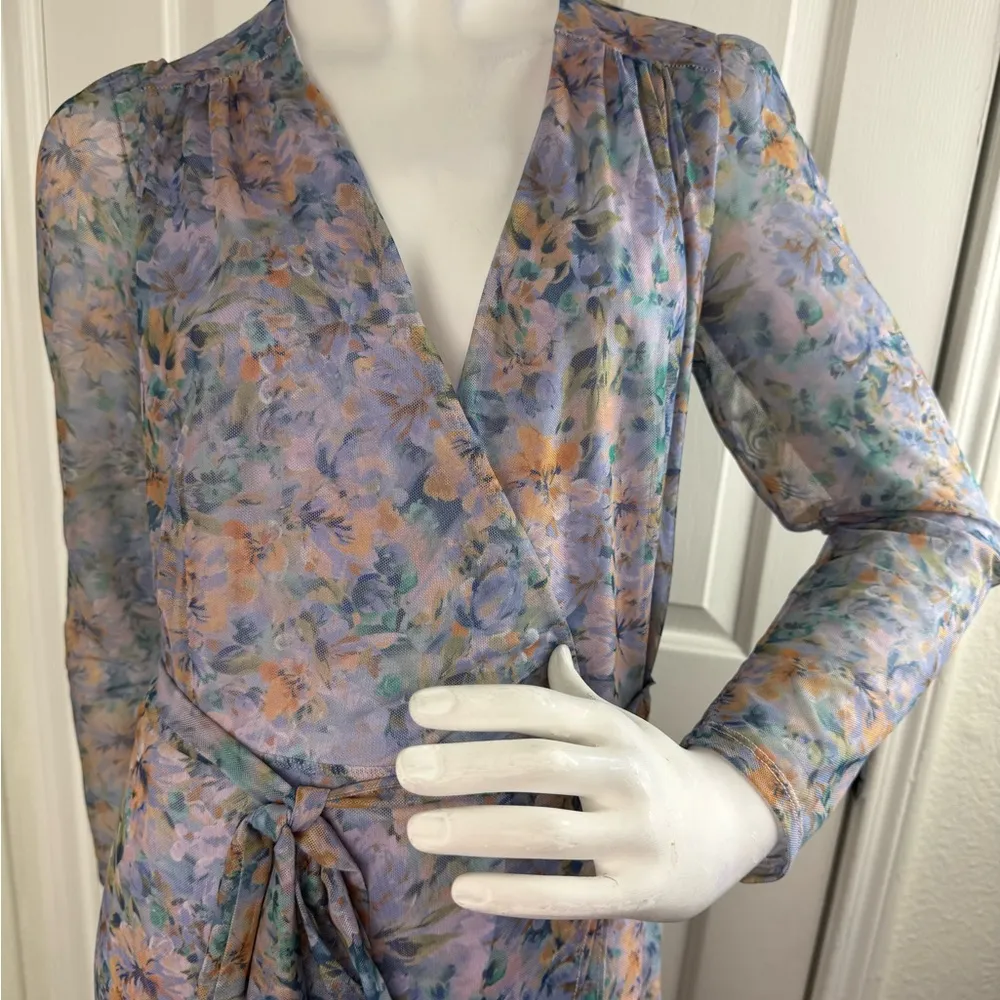 Laundry by Shelli Segal Long Sleeve Floral Mesh Wrap Dress Size 4. D20 - Image 4