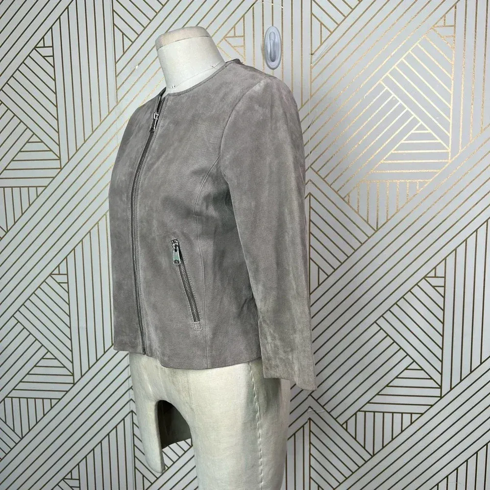 Soia + Kyo Collarless Zip Front‎ Suede Jacket Tan Brown Size US Small - Image 7