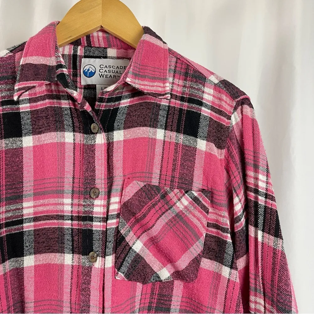 Cascade Casual Wear Large Flannel Plaid Shacket Button Up Barn Chore Farm Winter Pink - Image 6