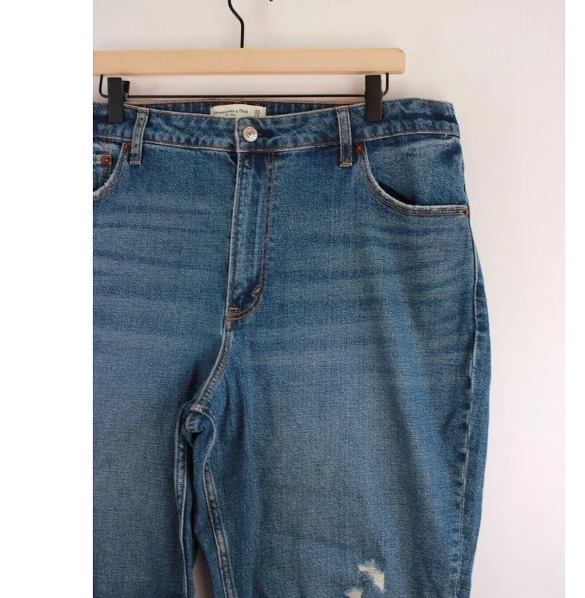 Abercrombie Fitch Womens Jeans Blue The Mom High Rise Denim Ripped Size 33/16 - Image 4