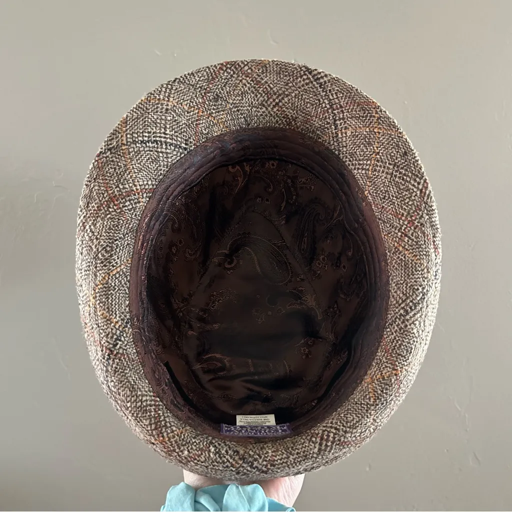 Old County Road Tweed Brown Horsebit Plaid Fedora Hat One Sze Academia Preppy - Image 5