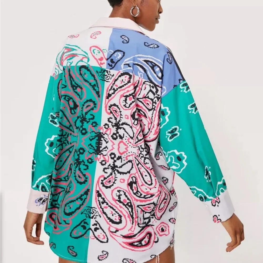 Nasty Gal | Oversized Bandana Print Satin Shirt Size S - Image 2