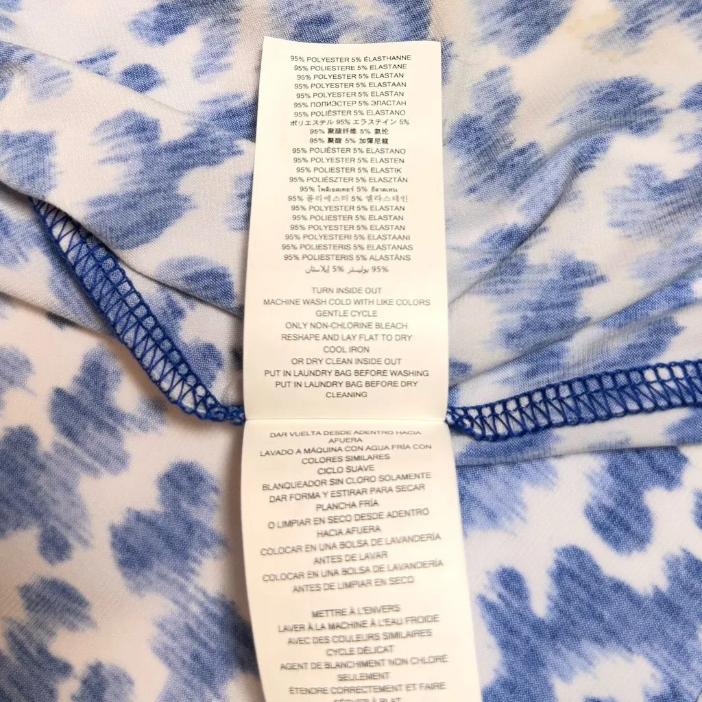 Michael Kors XL Blue White Abstract Halter Dress Gold Chain Resort Beach - Image 12