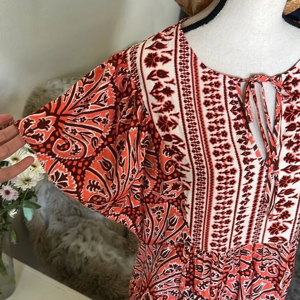 NWOT Knox Rose boho floral comfy pop over ruffle peasant cotton blend dress L​​ - Image 3