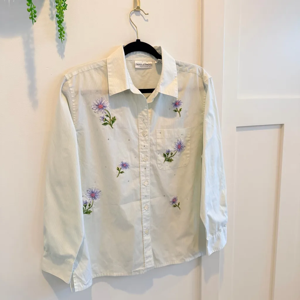 Draper's & Damon's Petites Vintage Cotton Blend Cottagecore Womens ButtonDown PM - Image 3