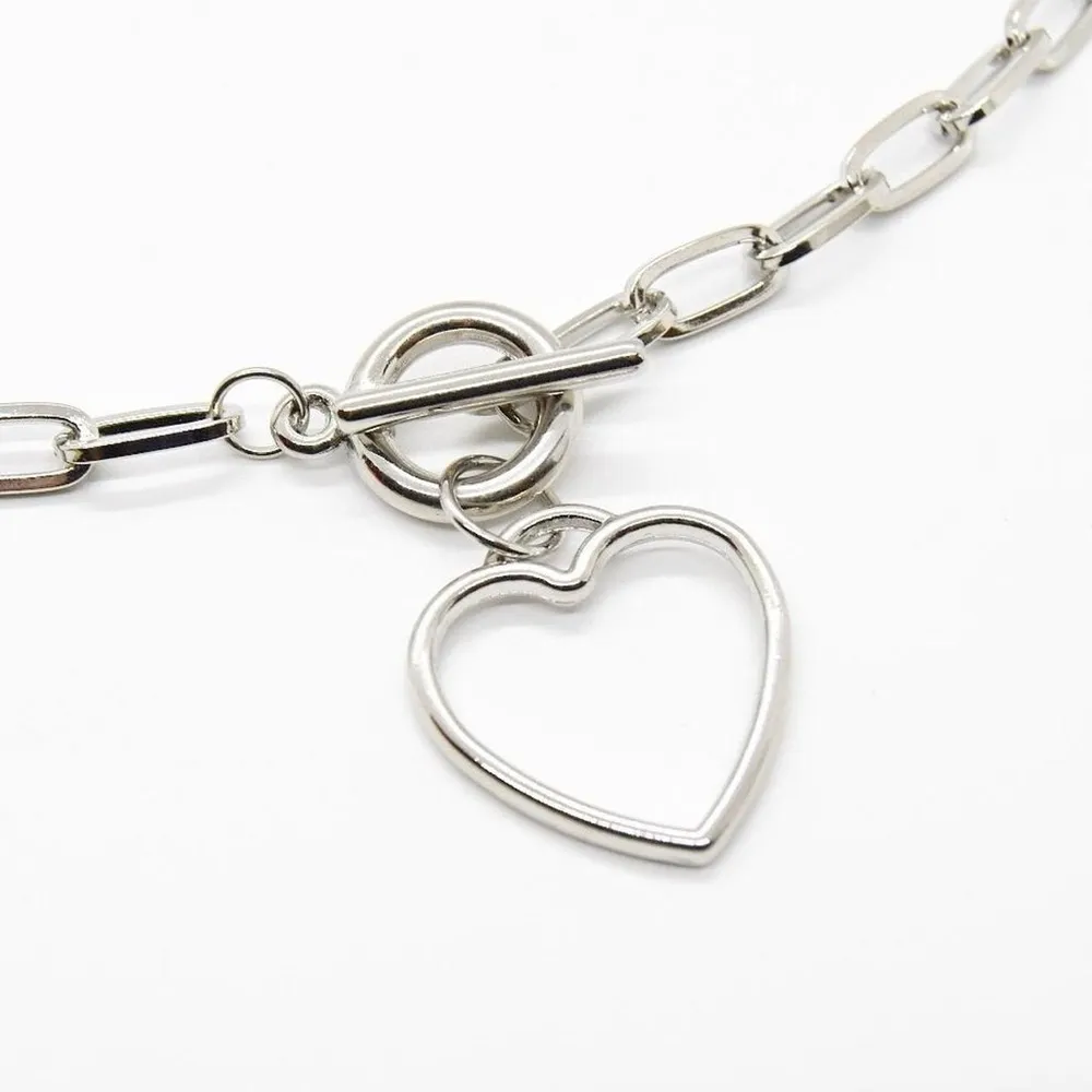 Heart Toggle Chain Necklace Silver - Image 2