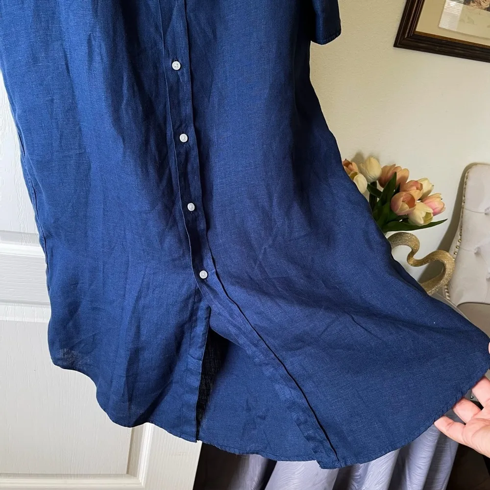 Frank & Eileen Rory Maxi Dress Button-Down Linen Navy Blue Medium EUC - Image 3
