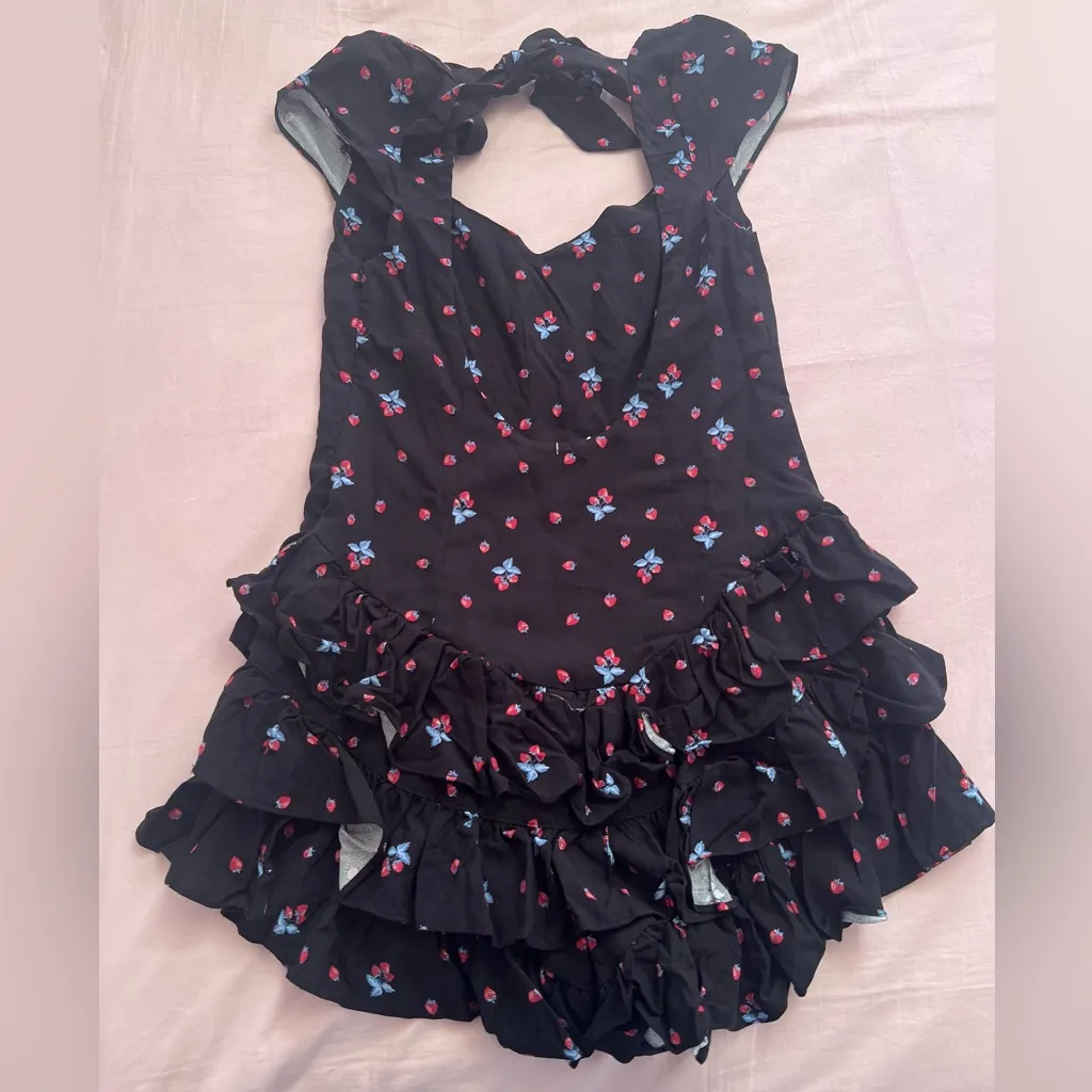 Kimchi Blue Black Strawberry Ruffle Romper - Image 7