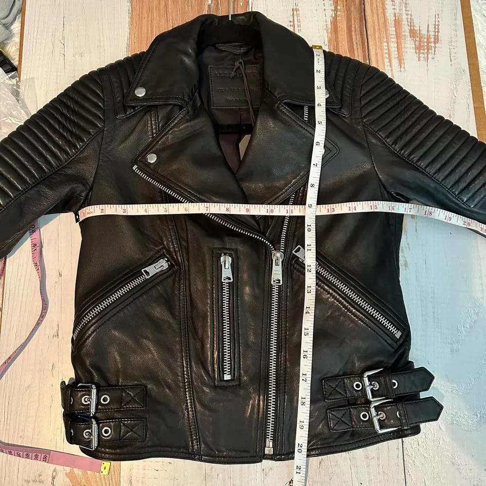 All Saints Estella Biker Moto Lamb Leather Crop Jacket Size 2 Black - Image 10