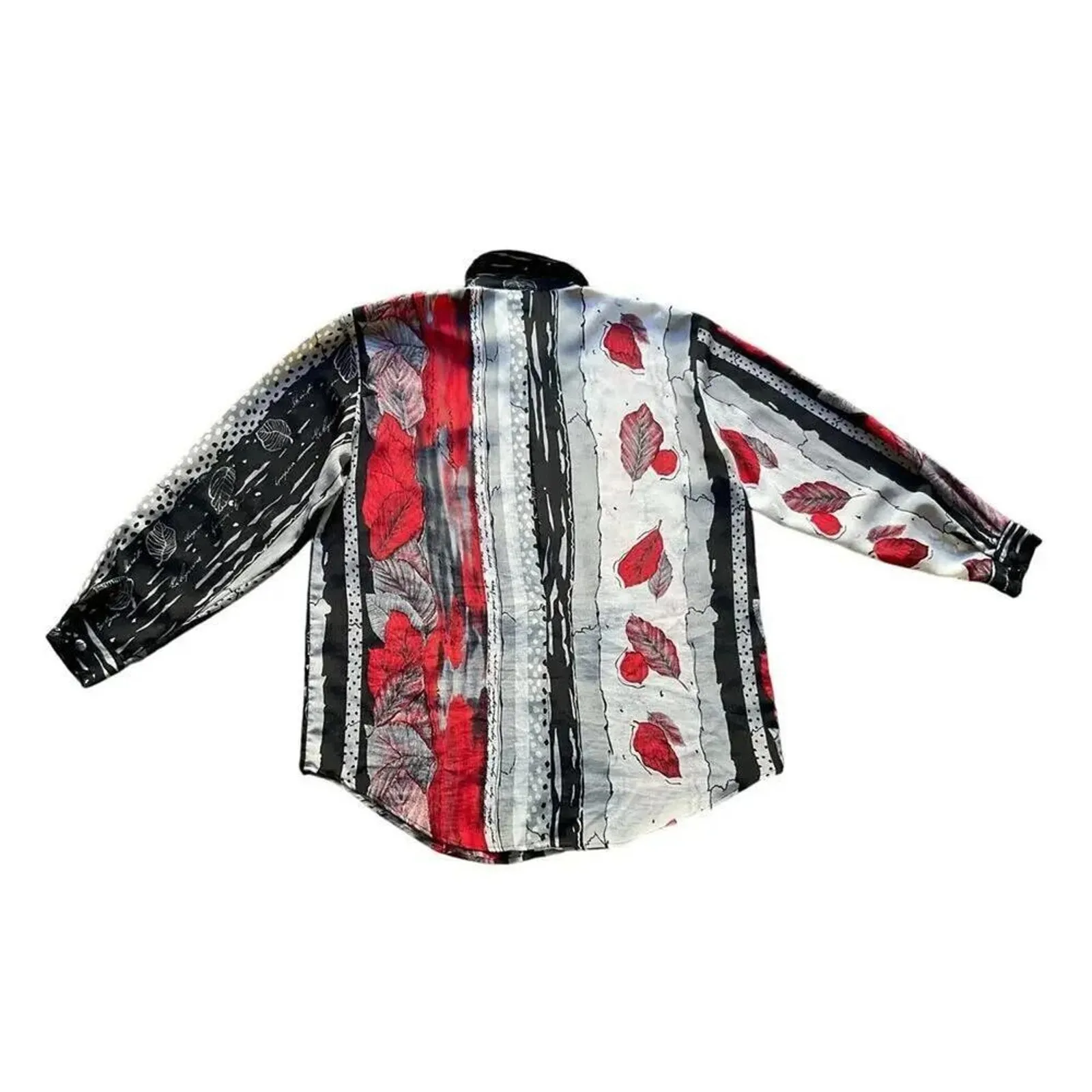 Vintage Christie & Jill Abstract Floral Button Up Shirt Red Black White XL - Image 7
