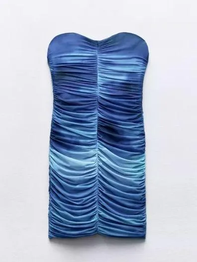 Zara dress mini bodycon mesh sheer Blue Strapless evening date party cocktail  - Image 14