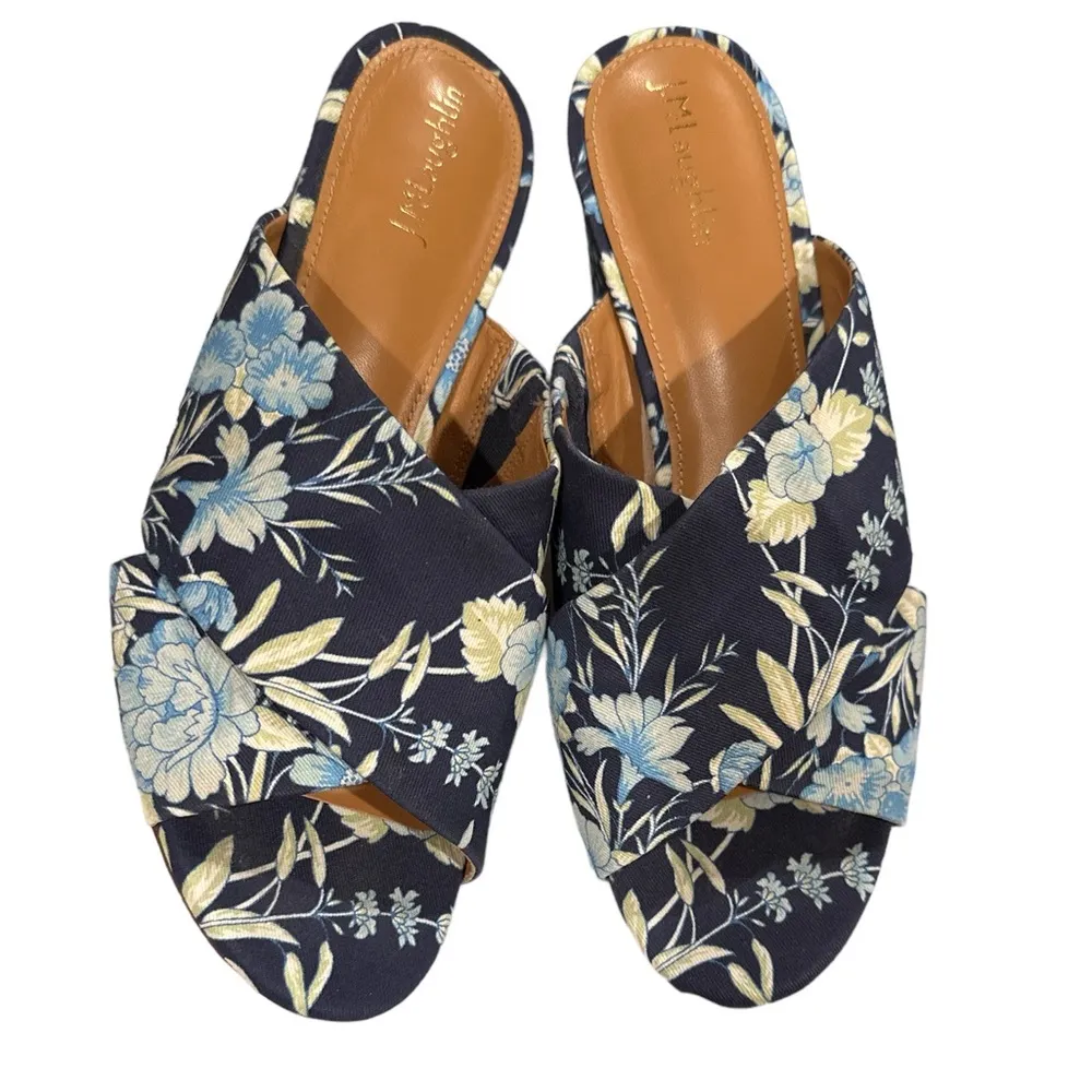 J. MCLAUGHLIN FABRIC FLORAL TRIBECCA AMELIA BLUE CHUNKY BLOCK HEELED MULES 8.5 - Image 4