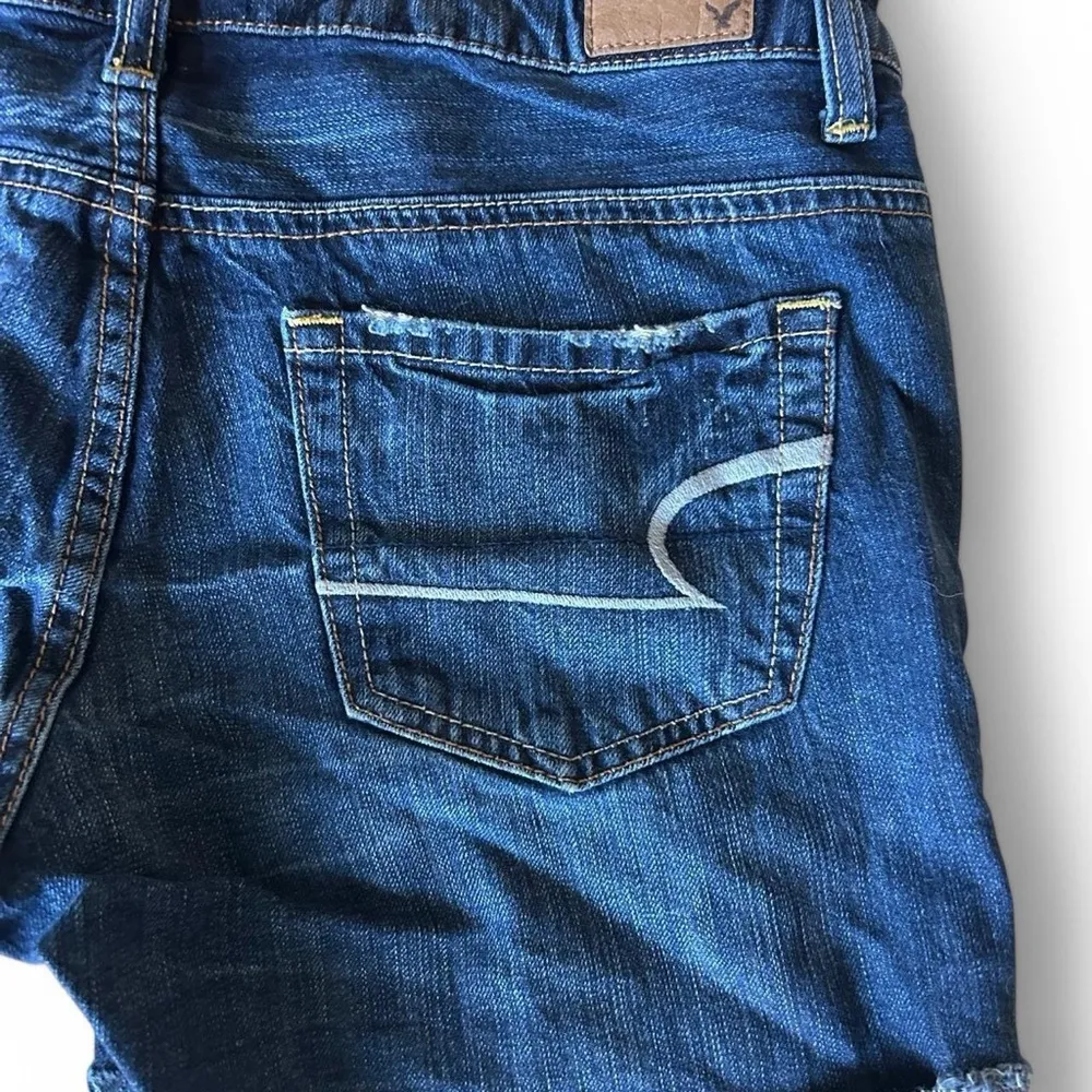 American Eagle Women’s Midi Blue Cut Off Jean Shorts - Dark Wash, Size 0 - Image 5