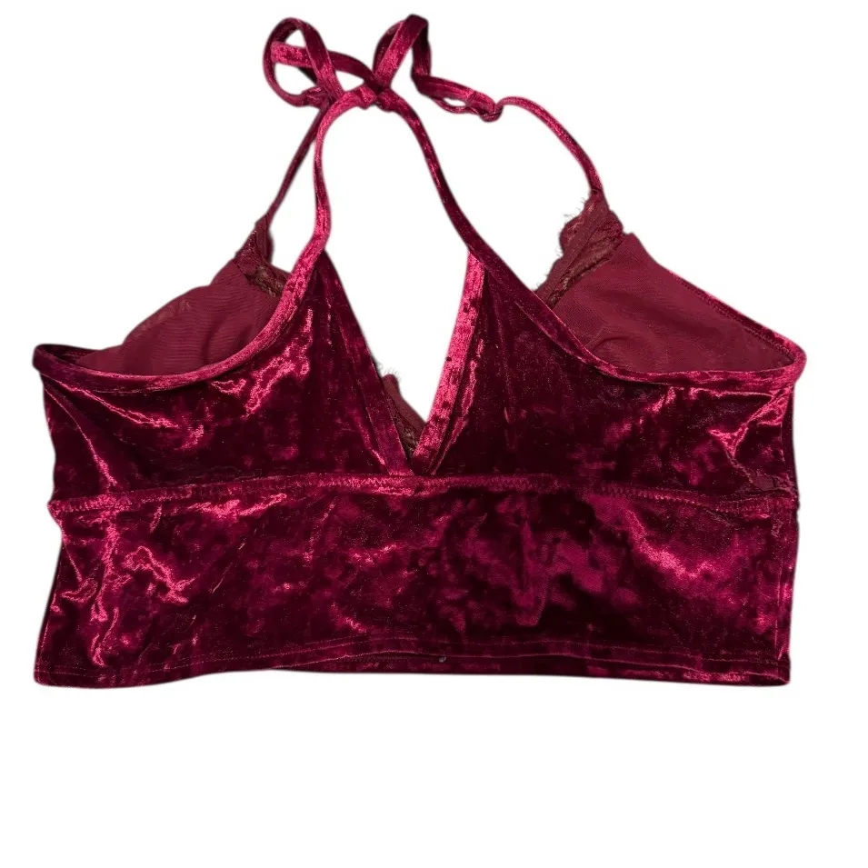 Aerie crushed Velvet Lace Trim Cami Top - Red M festival - Image 3