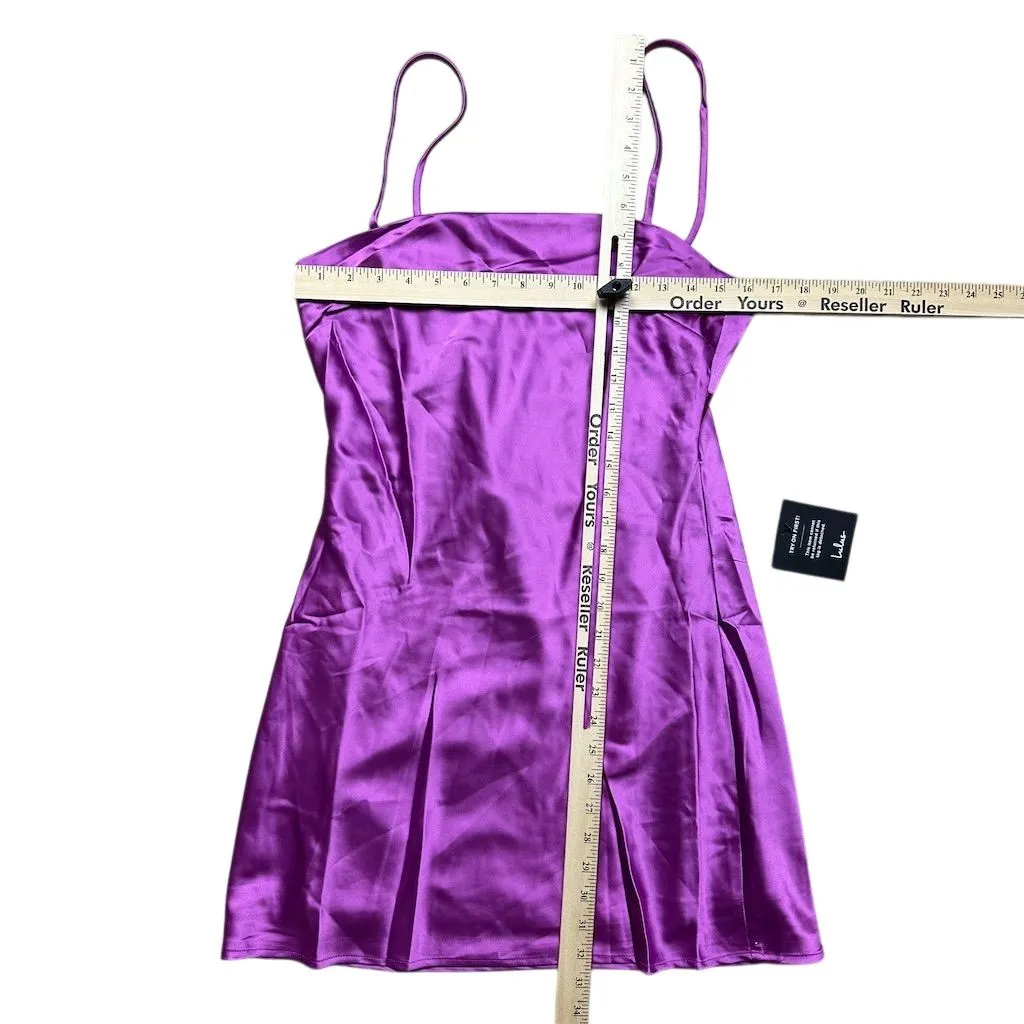 NWT Lulus Women's Chic Allure Purple Satin Lace-Up Mini Slip Dress Size M - Image 5