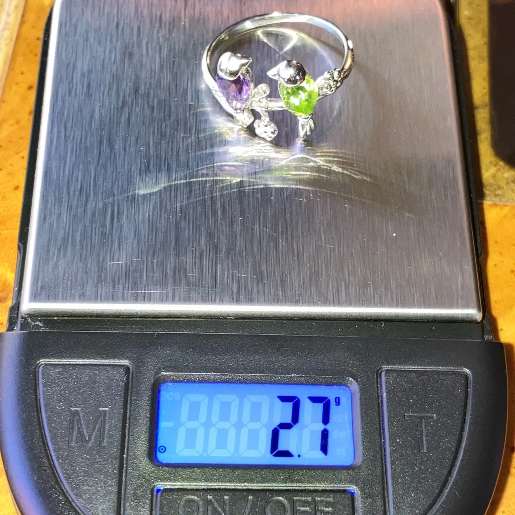 Natural Amethyst Peridot Sterling Silver Artistic Bird Ring Size 9.75 Purple - Image 9