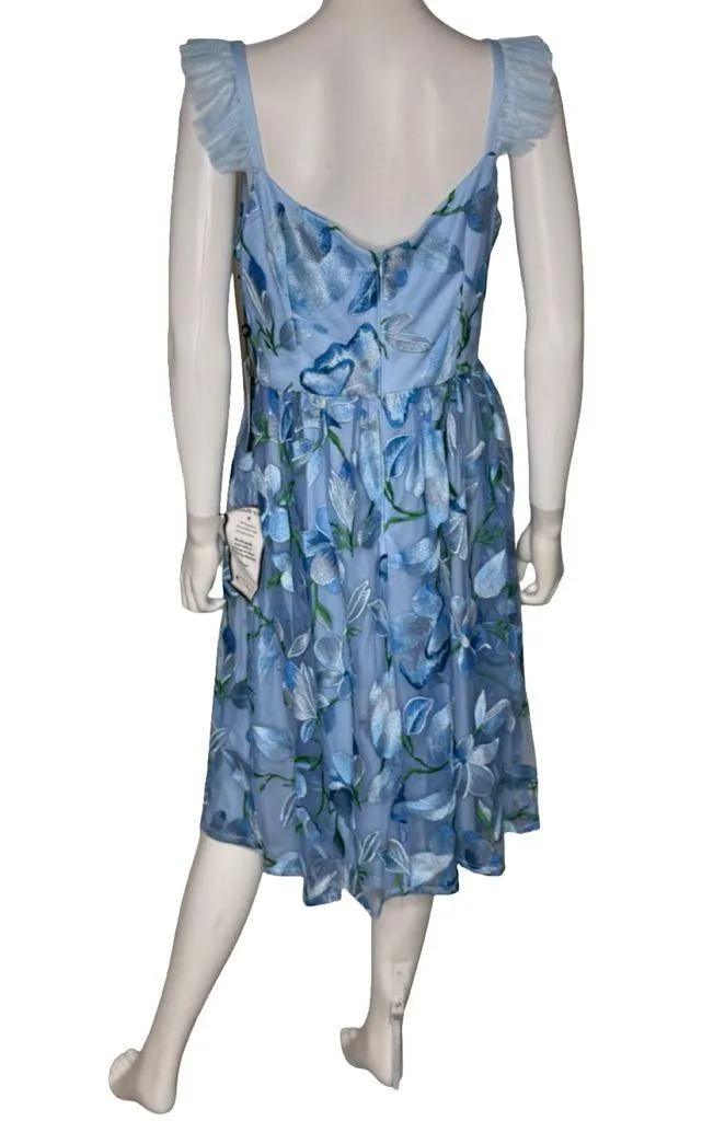 Adrianna Papell Women's Flutter-Sleeve Embroidered Dress Blue Multi Sz 8 - Image 6