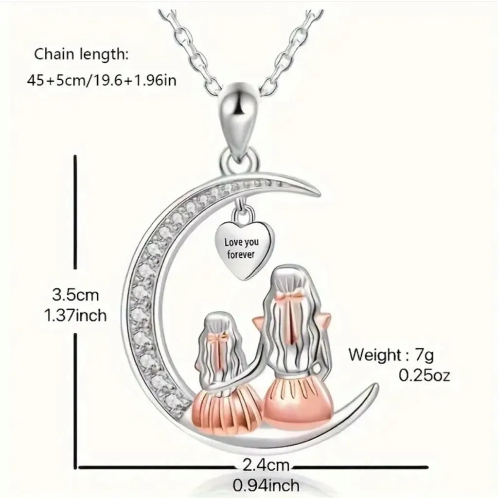 Mother & Daughter Crescent Moon Necklace “Love You Forever” Gift NWT Silver - Image 5