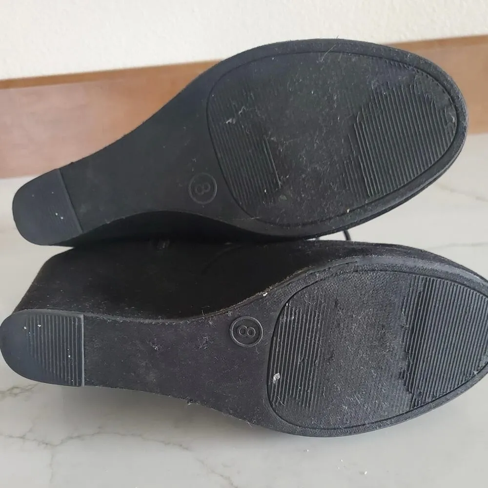 Black Suede Wedge Ankle Booties Size 8 Merona Fashion Lace Up - Image 3