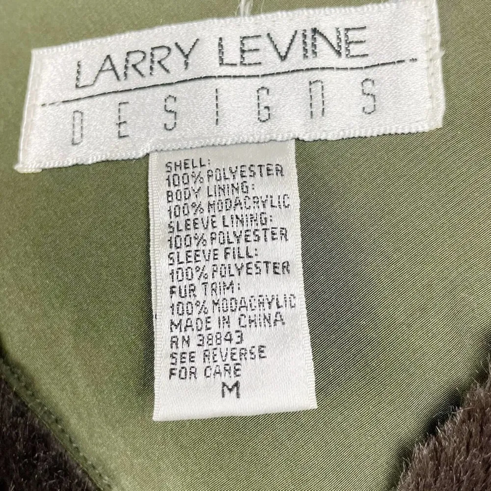 VTG Larry Levine Double Breasted Maxi Long Trench Coat Green Hooded faux Fur M - Image 10