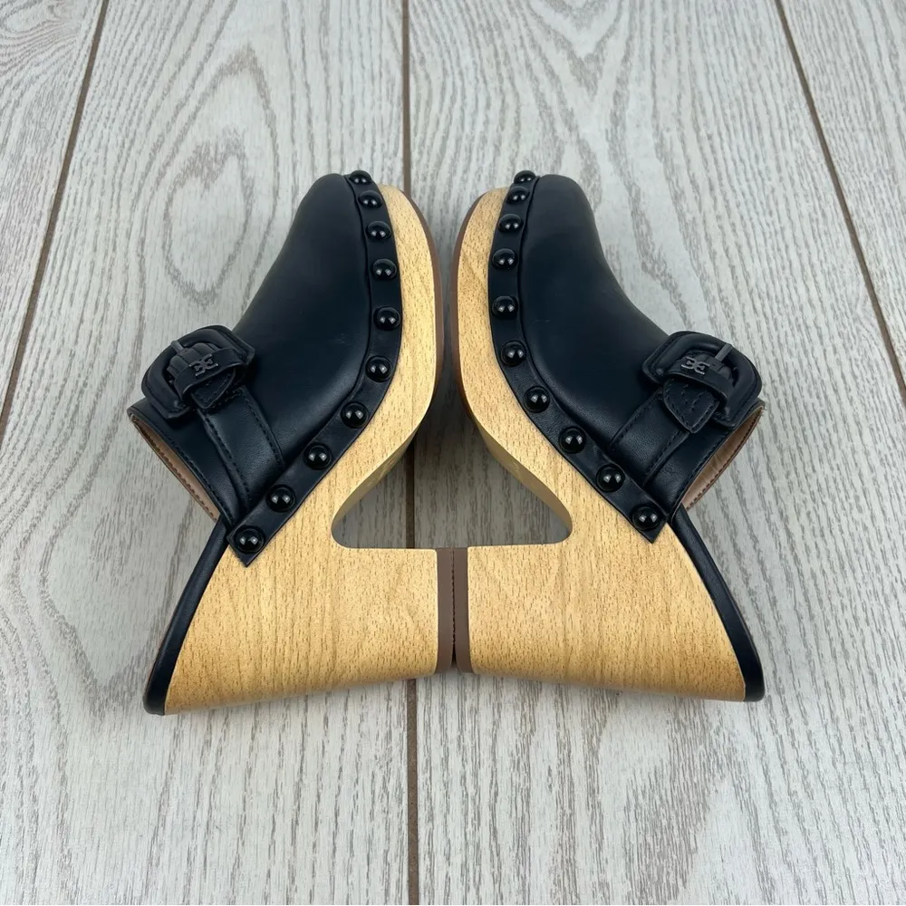 Sam Edelman Women's Nyla Studded Embellished Buckled Clogs 6.5 Black Waxy $140 - Image 3