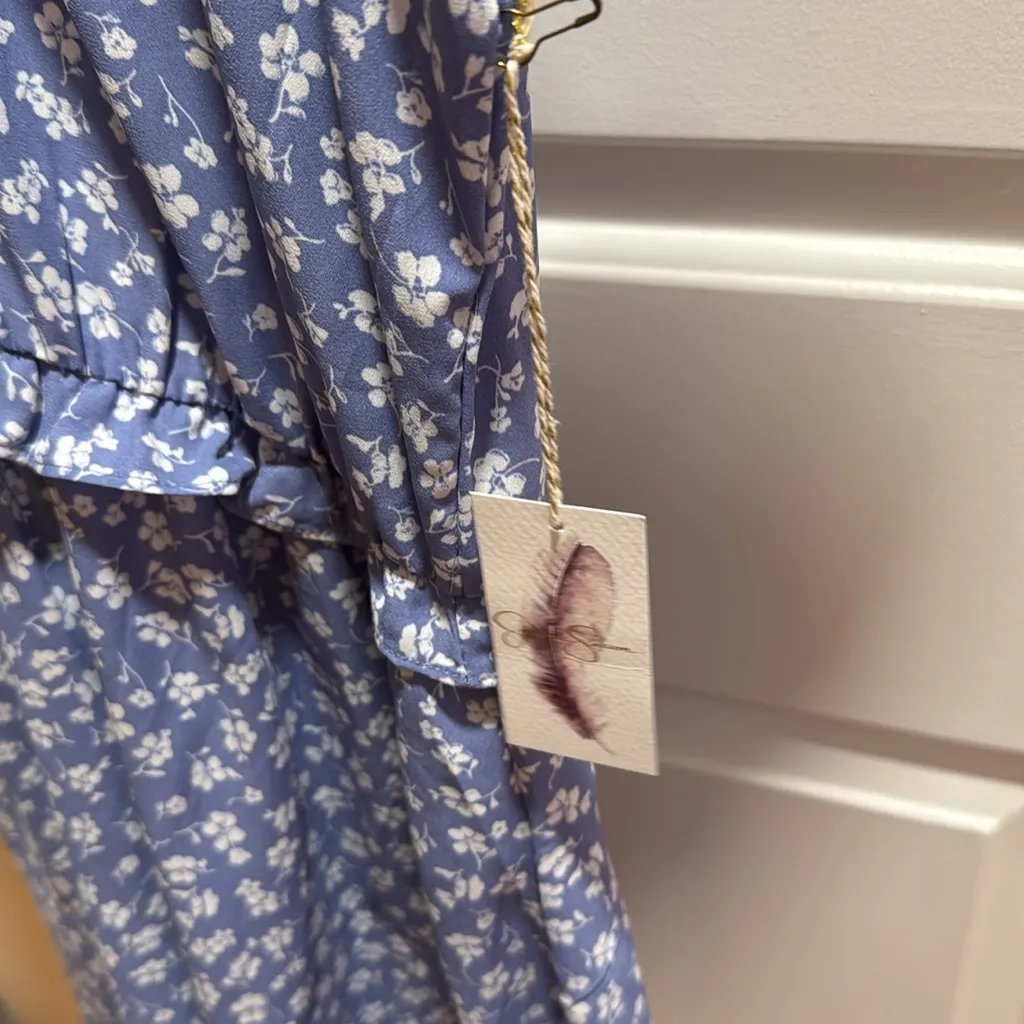 Jessica Simpson Blue Floral Off The Shoulder Ruffle Mini Dress Women's‎ Small - Image 6