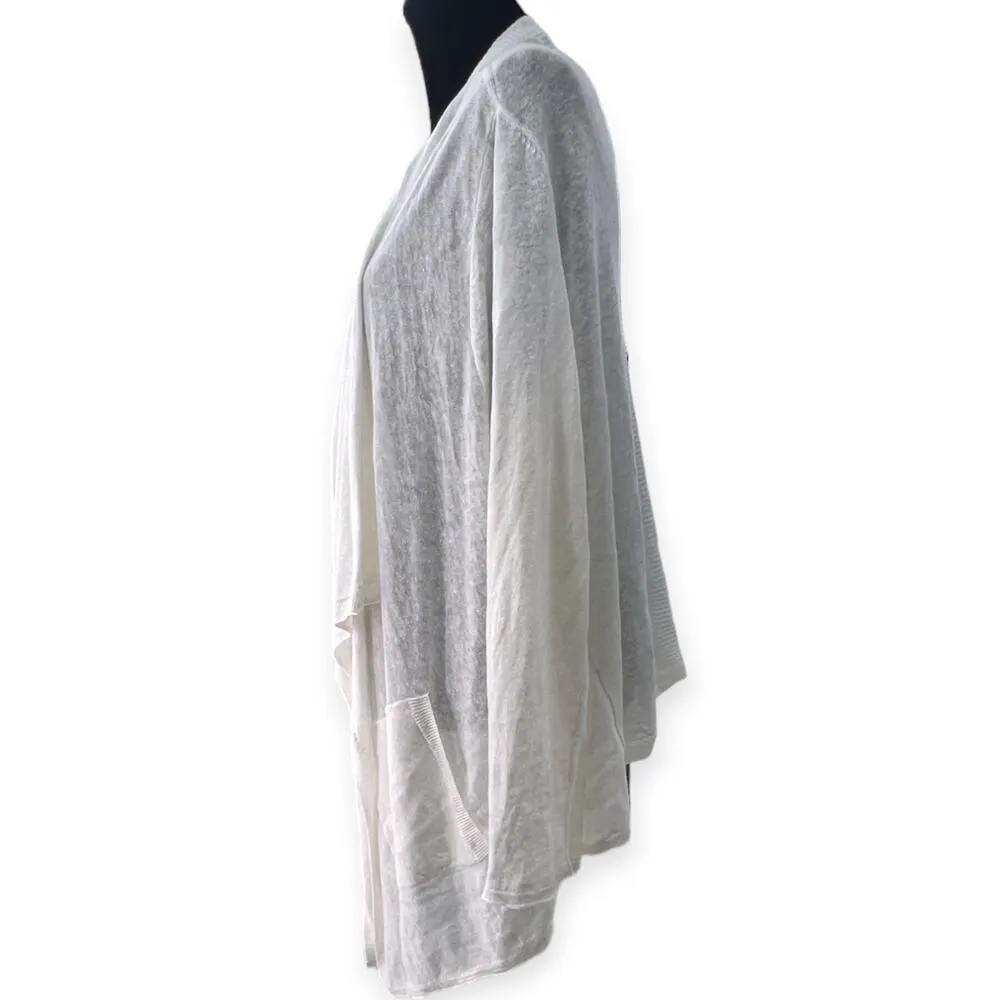 Tommy Bahama  | L | Paloma 100%  Linen Draped Cardigan, White Open Front Knit - Image 3