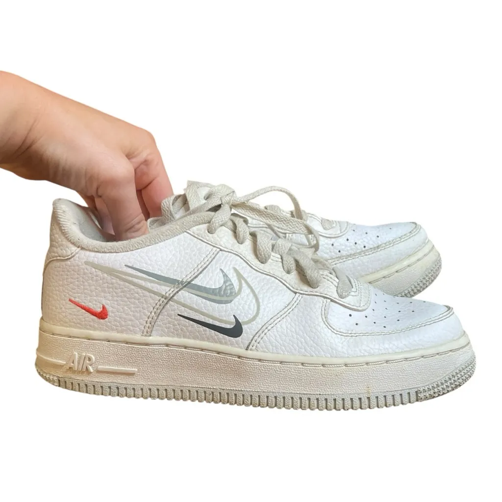 Nike Air Force 1 White/Gray/Red Multi Swoosh Sneakers - Image 2