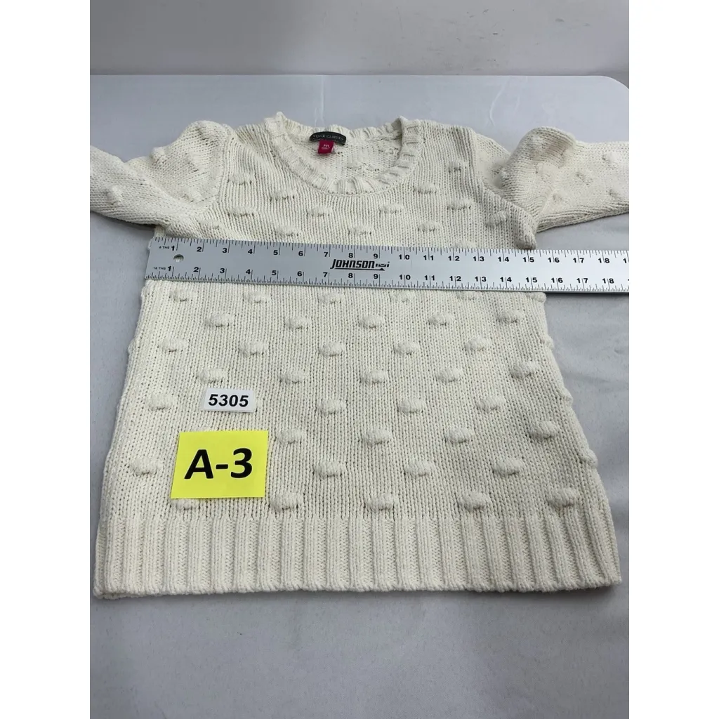 Womans Vince Camuto Long Sleeve Pullover Sweater PXS Ivory Crew Neck - Image 5