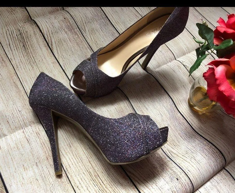 Guess Women's Isila Glitter Peep Toe, Size 8.5M - Image 7