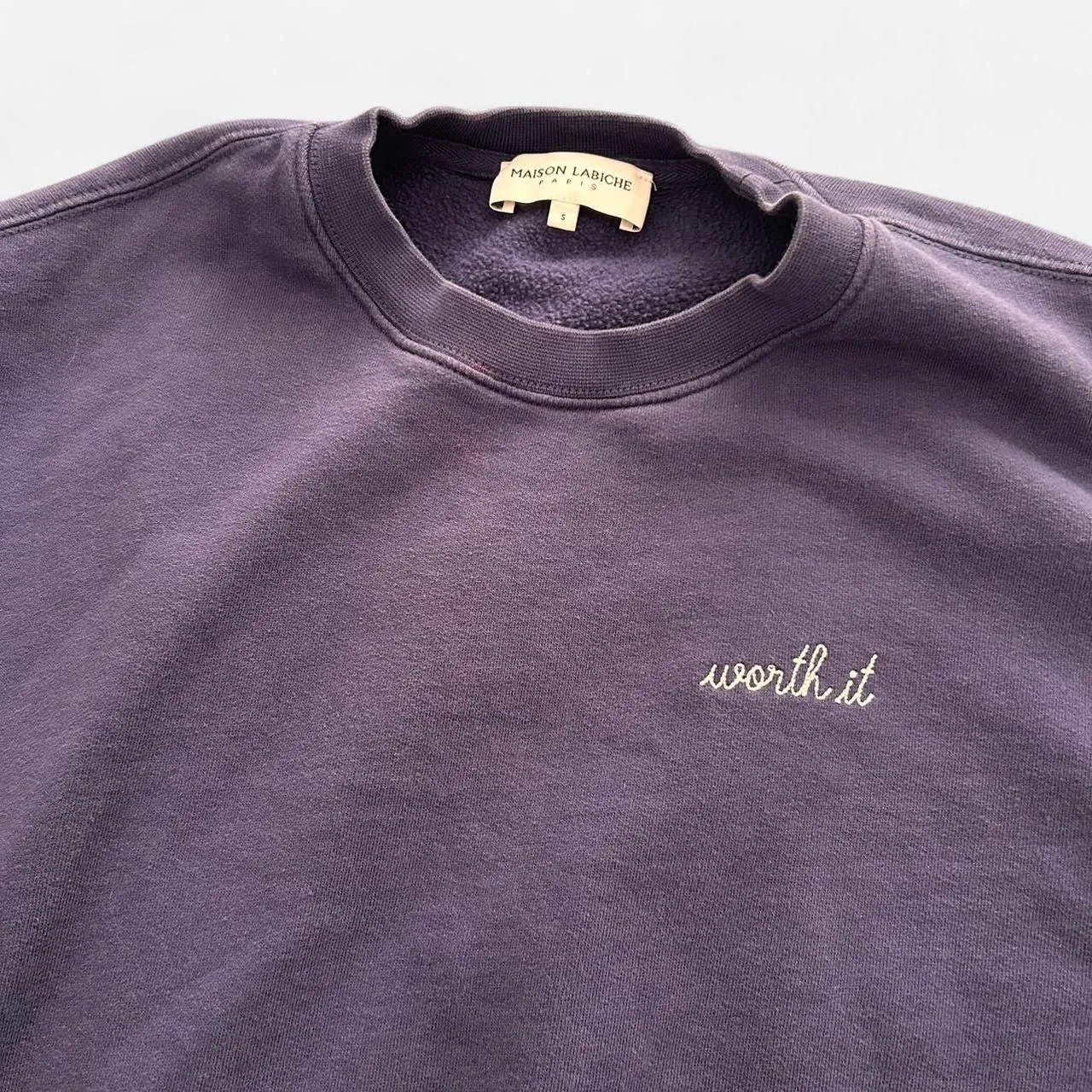 Maison Labiche Blue “Worth It” Crewneck | French Minimalist / Soft Grunge Luxe S - Image 3