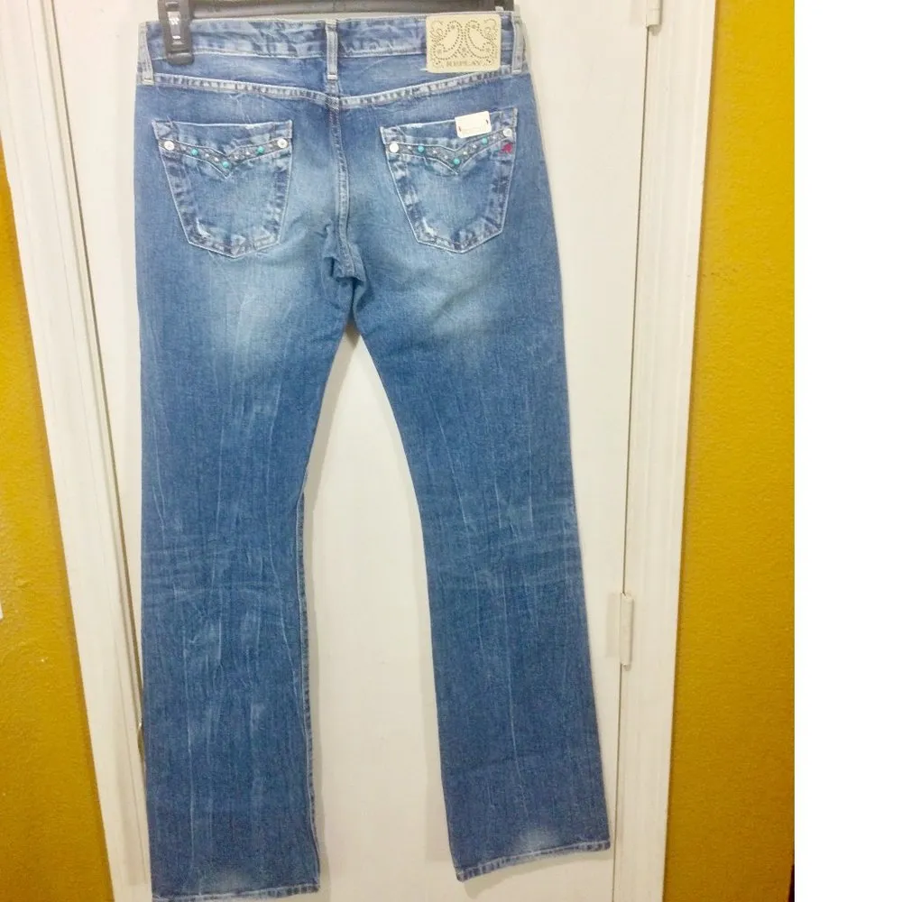 Replay women's size 28 turquoise beaded 100% cotton WENDIE boot - Image 3