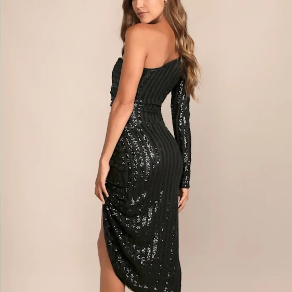 Lulu's Elegant Black One-Shoulder Sequin Dress - Image 3