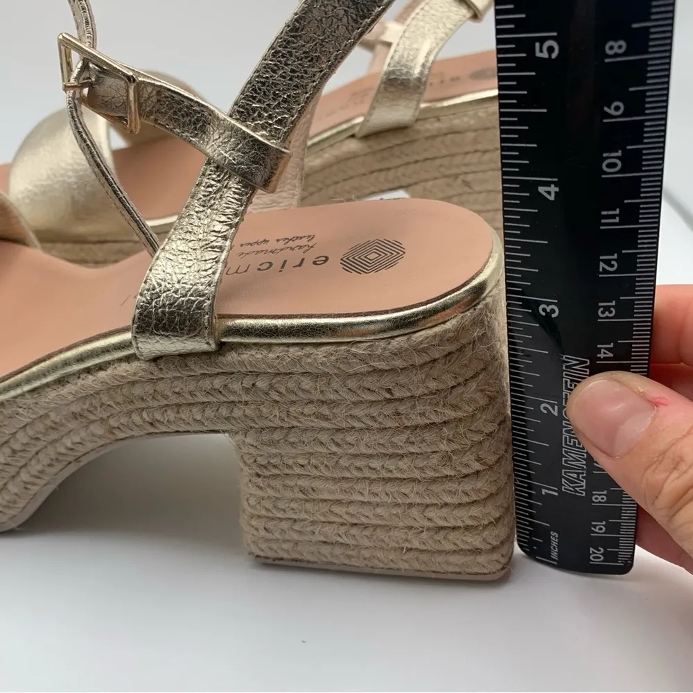 Eric Michael argento Sandals gold platform ankle strip Spain size 38 US 7.5 786 - Image 6