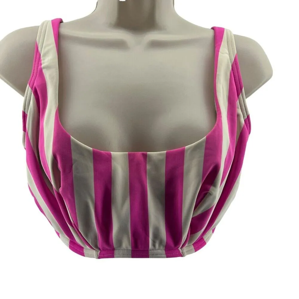 Figleaves Pink/White Striped Corsica Underwire Crop Bikini Top 34E Pink Size undefined - Image 2