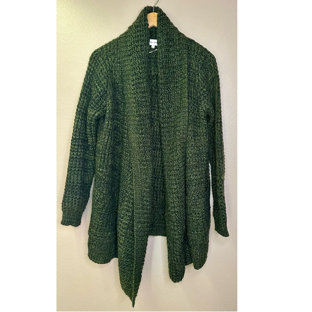 John + Jenn Chunky Knit Forest Green Open Front Cardigan Sweater - Image 7