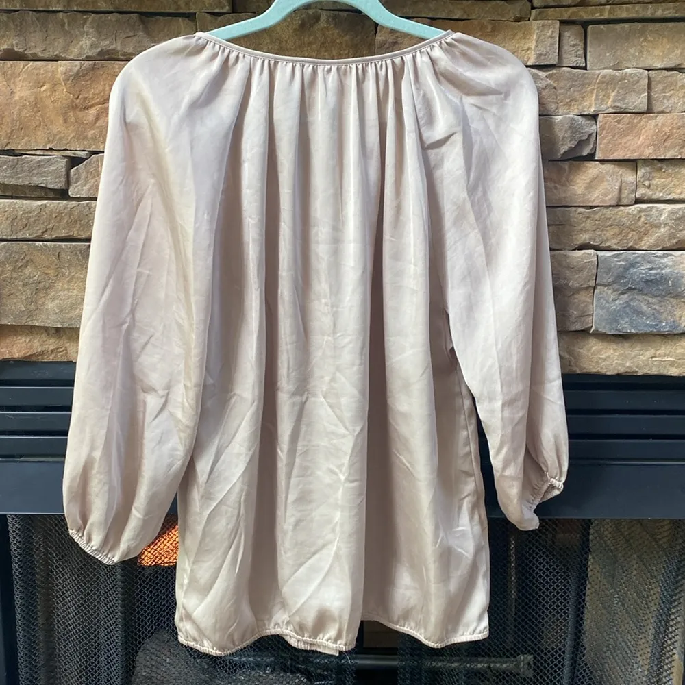 Chico’s satin khaki gold button front blouse size 2 Medium - Image 3