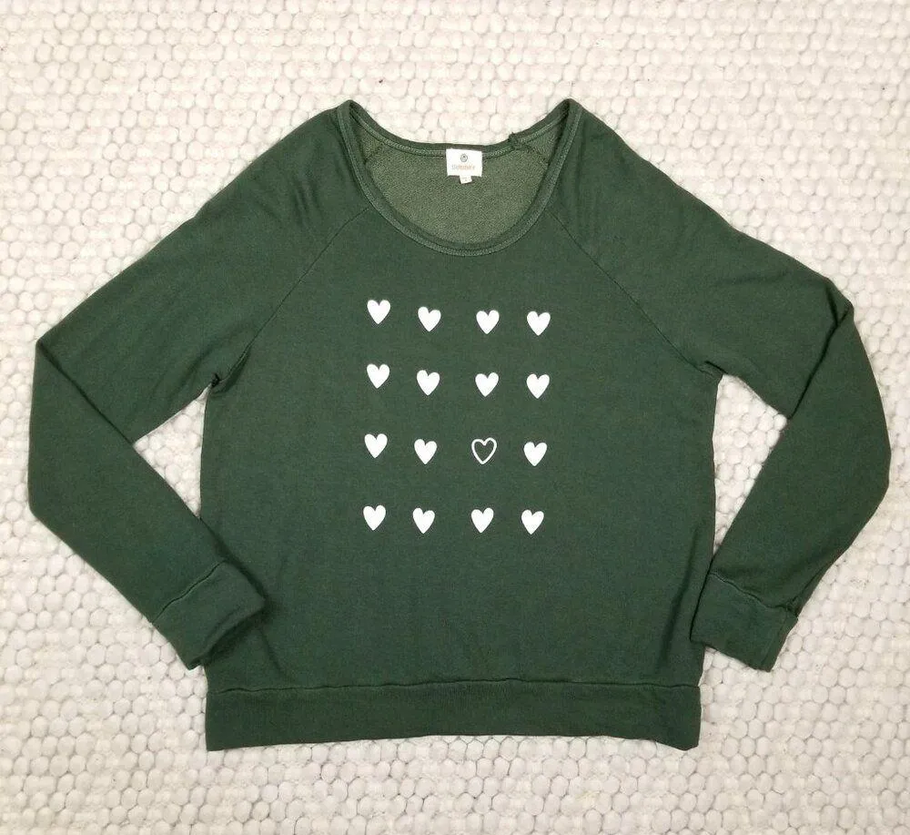 Sundry Heart Print Green White Sweatshirt Sz 2 - Image 6