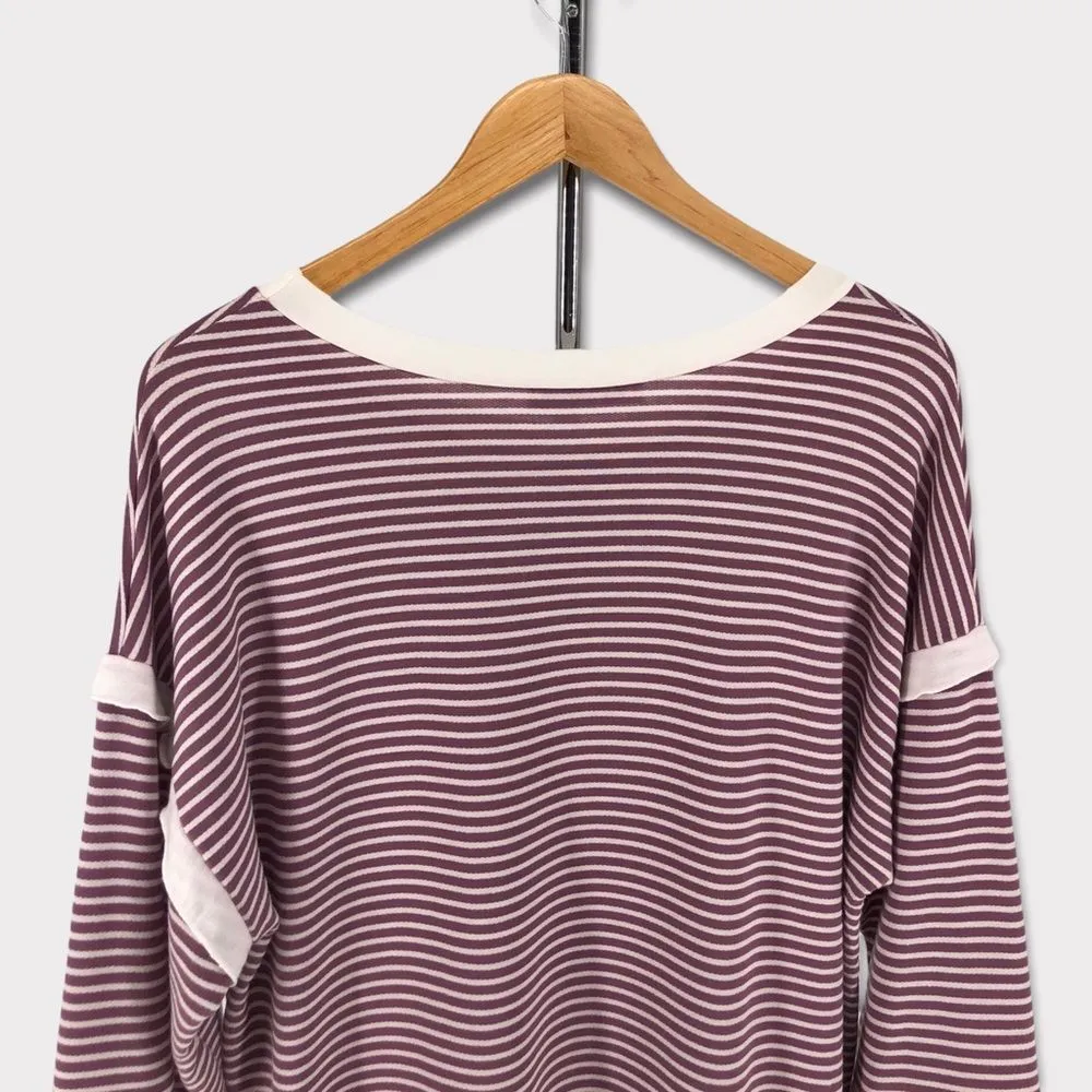 Brigitte Brianna Sexy Modest Mauve Cream Striped Ruffle Sleeve Sweatshirt Large Purple - Image 6
