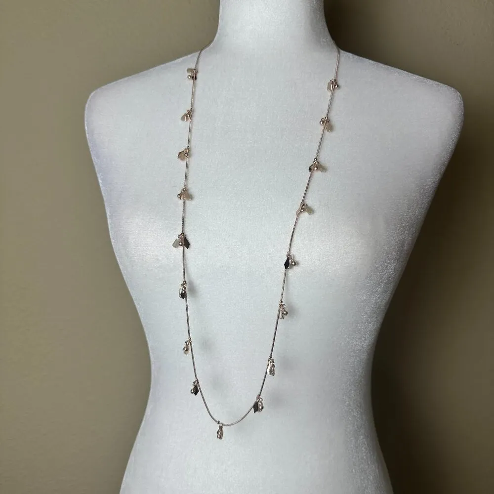 NEW NWT BANCROFT Long Rose Gold Color Stone & Bead Necklace Snake Chain - Image 3