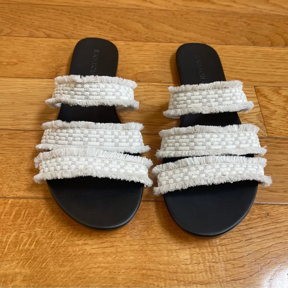 ROTHY’S retired triple band seashell fringe white slip on flat sandals Sz 10 - Image 13