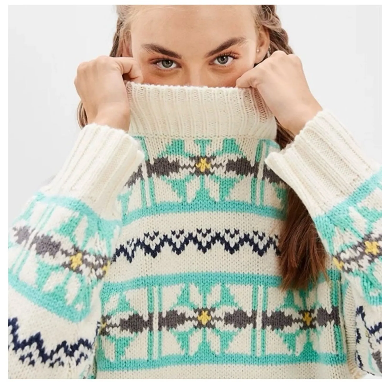 American‎ Eagle Outfitters Fair Isle Turtleneck Sweater S - Image 7