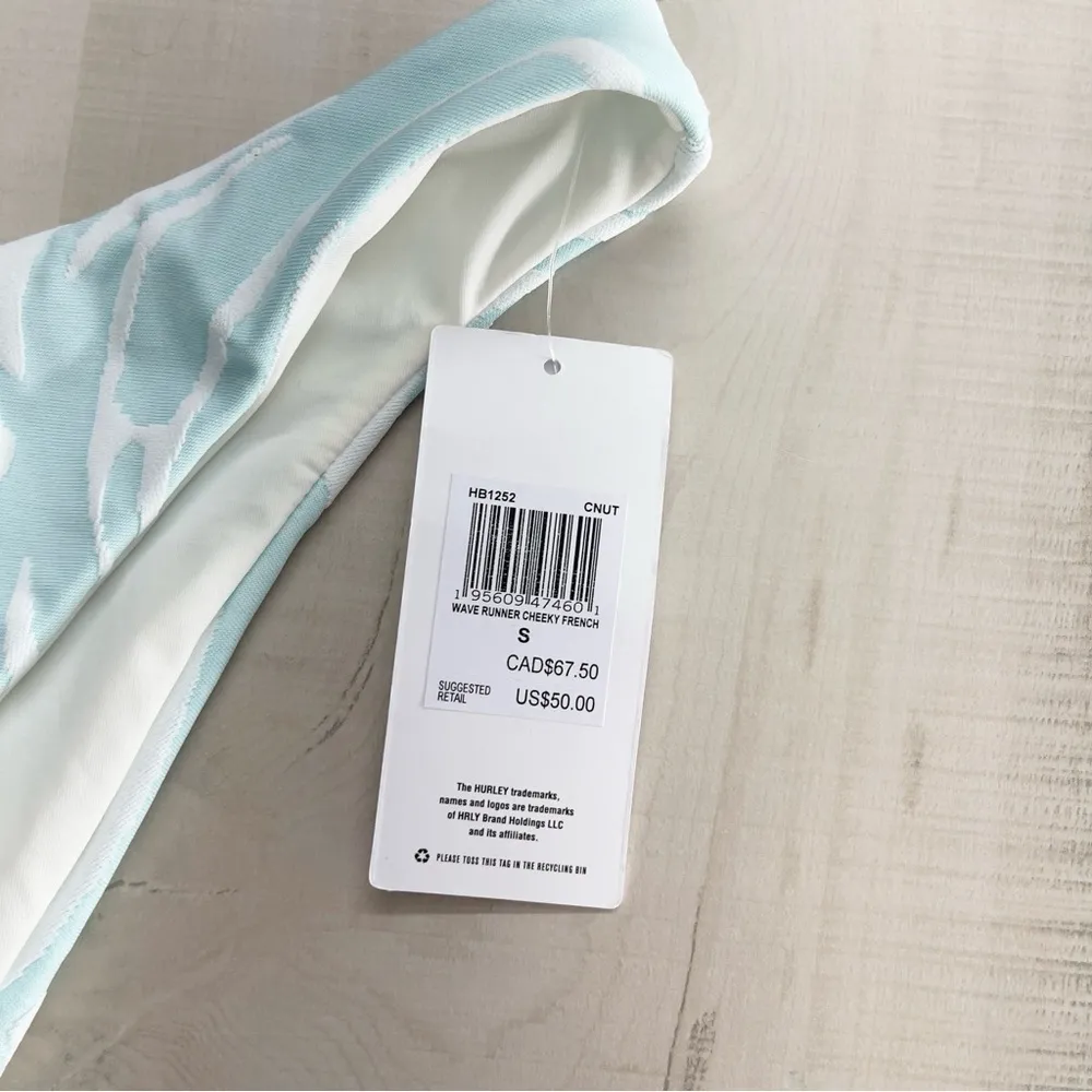 nwt HURLEY wave runner cheeky French printed high rise swim bottoms blue - Image 2