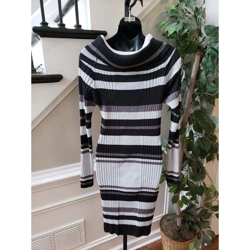 No Boundaries Sweater Dress Women XL Multicolor Stripe Ribbed Knit Cowl Neck - Image 5
